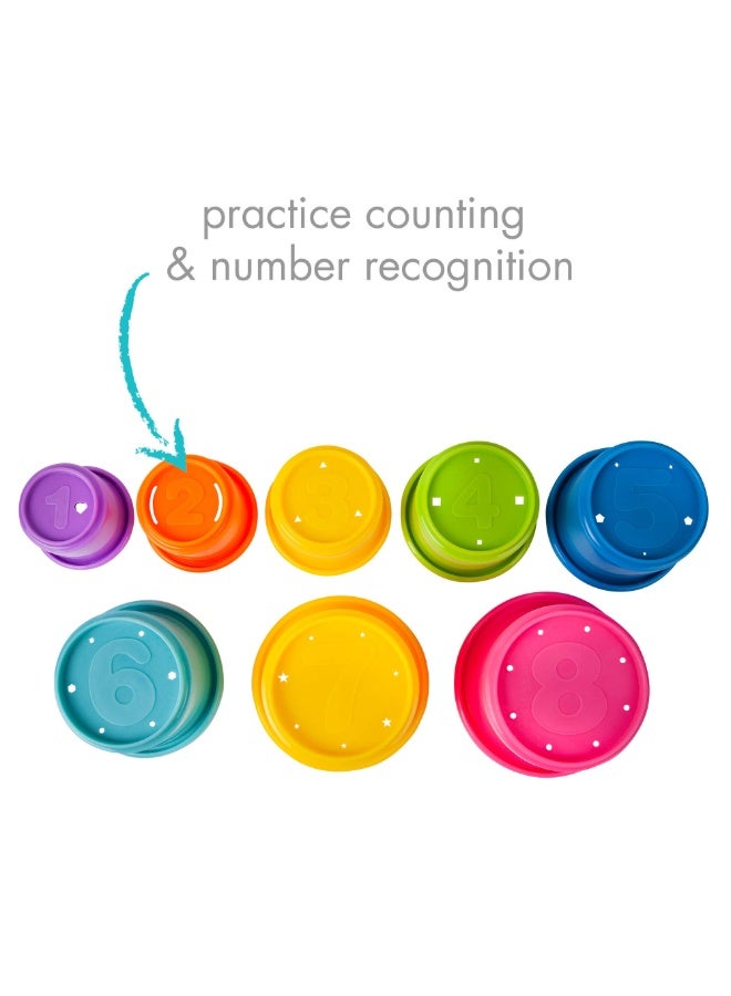 Halamodo 8Pcs Round Stack and Count Stacking Cups Set | Colorful Baby Early Learning Bath Toy Stackable Cups | Number Recognition Stacking Cups | Kids Stacking Tower | Colorful Educational Bath Toys | For Indoor, Beach, Bathroom, Etc - Image 5